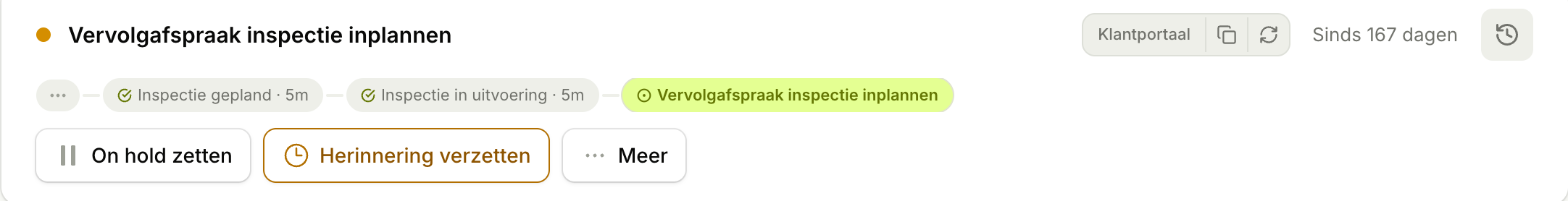 Knop Herinnering verzetten in de statusbalk van een project