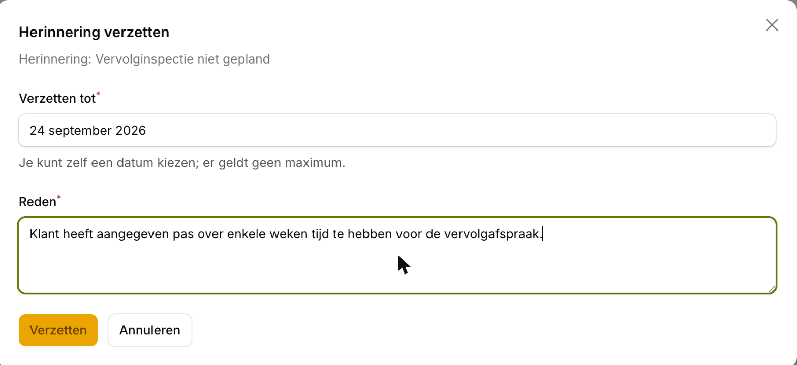 Modaal met ingevulde reden